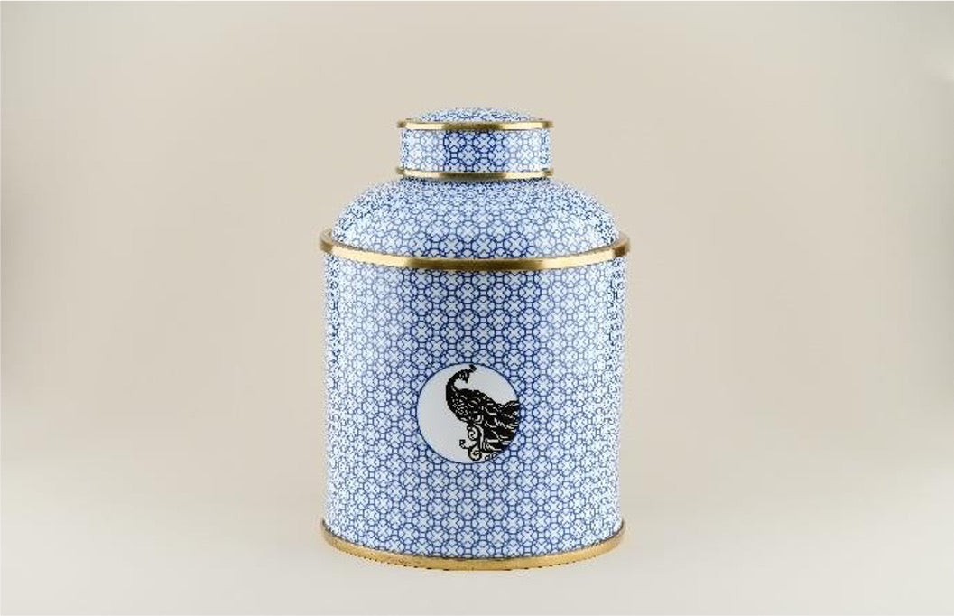 Blue and White Geometric pattern Short Jar