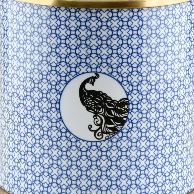 Blue and White Geometric Pattern Tall Jar