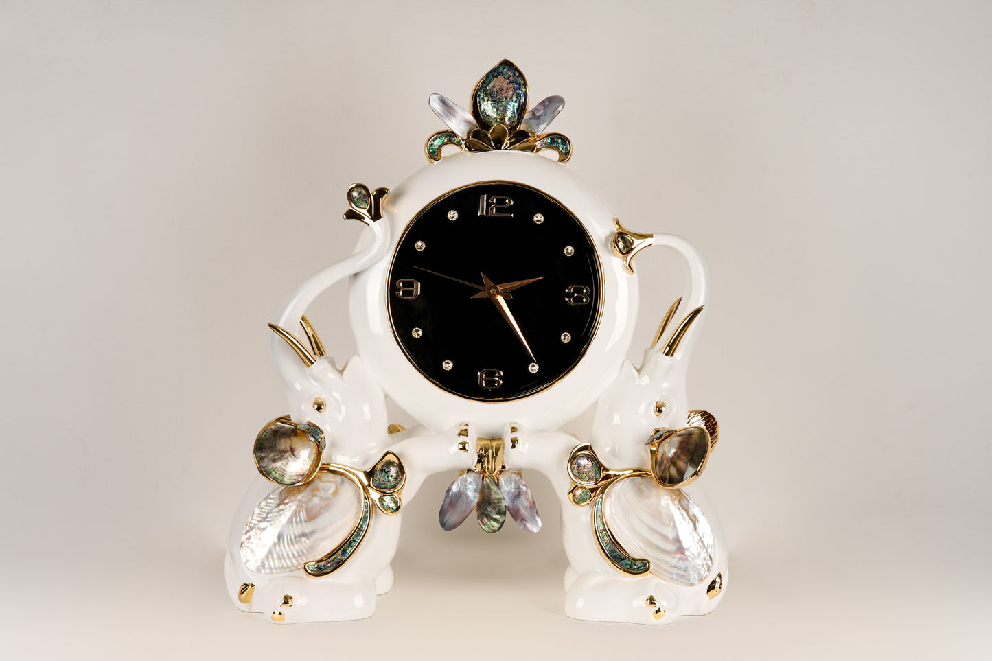 Elephant Clock with Pearl Oyster